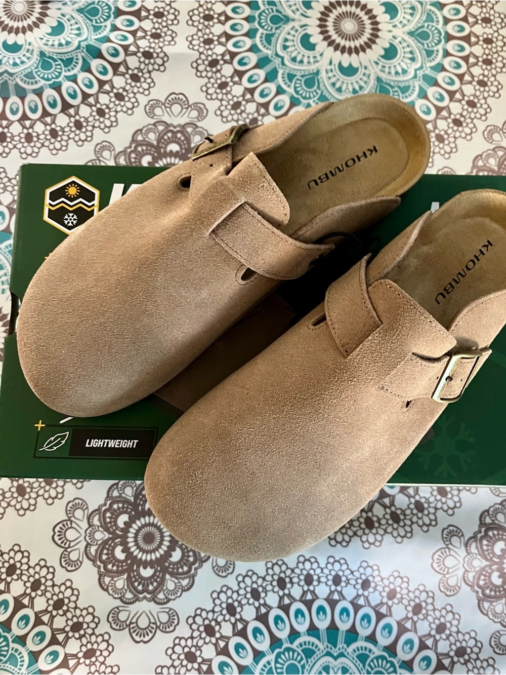 Khombu Taupe Suede Slip-On Clog with Buckle